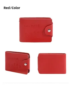 Three angles of a red leather driving document wallet with embossed Chinese text