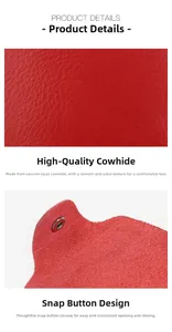 Close-up of red split leather driver license holder with high-quality metal snap button