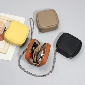 Genuine Leather Litchi Texture Mini Square Bag For Women Small Crossbody Bag With Chain Strap Portable Coin Purse Lipstick Organizer Jewelry Storage Pouch Elegant Daily Accessory