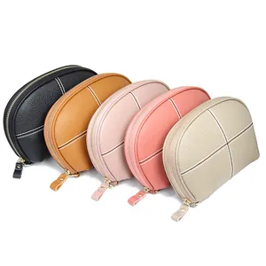 Genuine leather shell clutch purse in multi-color options with contrast stitching
