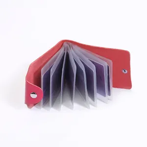 Red genuine leather driving license holder with multiple card slots and silver snap button
