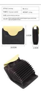 Detail view of top layer cowhide card holder showing accordion slots and dimensions