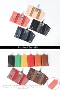 Detailed interior of leather key case with six hooks and multiple color options