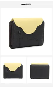 Detailed views of elephant-shaped leather card holder in black and yellow contrast