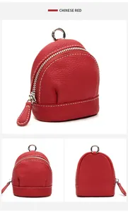 Mini backpack coin purse in Chinese Red leather with white stitching and silver hook