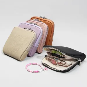 Minimalistische Schmucktasche Aus Echtem Rindsleder Litchi Muster Mehrlagig Akkordeon Münzbeutel Für Damen