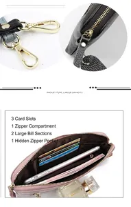 Macro detail of genuine leather wallet interior with zipper and pink card slots