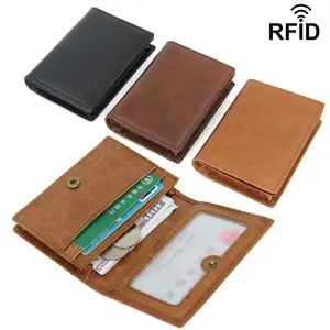 Genuine cowhide leather RFID blocking wallet available in black and brown finishes