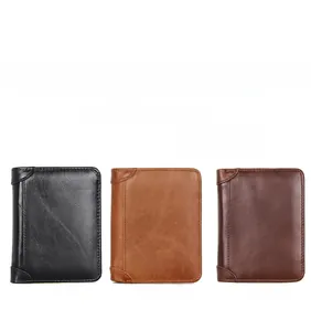 Short vintage leather men's wallet in black, brown, and coffee color options