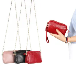 Litchi pattern leather shoulder bag for women with chain strap in three vibrant colors