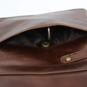 Brown crazy horse leather wallet with RFID blocking and secure double zipper compartments