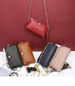 Litchi pattern leather handbags with metal chains and flower clasps in five colors