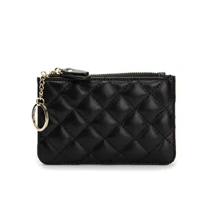 Quilted Sheepskin Coin Purse For Women Little Fragrance Style Leather Key Case Multi-functional Card Holder Zipper Wallet