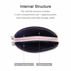 Portamonete in pelle rosa con doppia cerniera e due scomparti principali interni