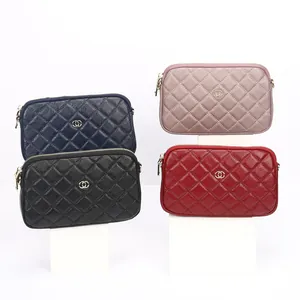 Quilted leather crossbody cell phone wallets in four colors with gold ring hardware