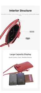 Structure interne du sac de téléphone en cuir rouge avec fentes pour cartes