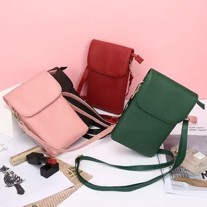 Minimalist soft leather crossbody phone bag in pink black red and green colors