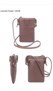 Vues détaillées du sac pour téléphone en cuir violet taro aux textures de crocodile