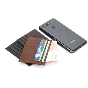 Slim crazy horse leather card holder set in black and brown with multi-card slots