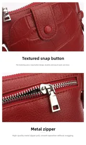 Détails du sac de téléphone en cuir rouge avec ferrures argentées et texture crocodile