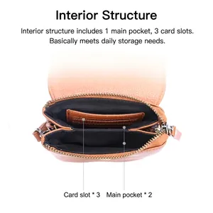 Litchi pattern leather crossbody bag interior showing main pocket and 3 card slots