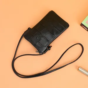 Petit sac à bandoulière noir pour téléphone portable avec texture crocodile