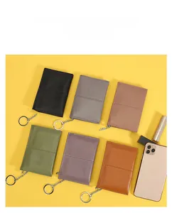 Litchi grain genuine leather coin purses with metal zippers and keychains in six colors
