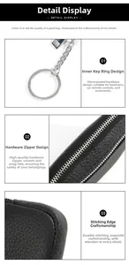 Detail of genuine leather coin purse with silver keychain ring and high-quality zipper