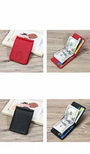 Slim leather money clip wallet with multiple card slots in red and black colors