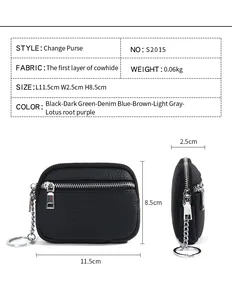 Detailed dimension guide for genuine leather coin purse with size 11.5x2.5x8.5cm shown