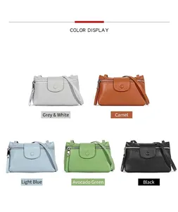 Litchi pattern leather crossbody bag color options including blue, green, and black