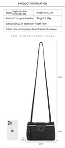 Detailed size and specs of the black lychee grain genuine leather crossbody bag