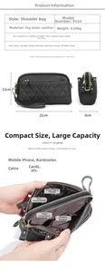 Detail of quilted genuine cowhide leather crossbody bag showing inner storage compartments
