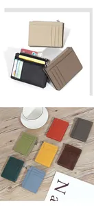 Litchi pattern leather card holder with multiple slots and metal zipper in various colors