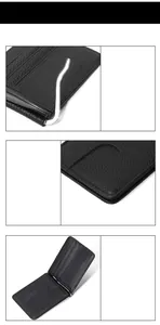 Detail of men's leather wallet with silver money clip and multiple card slots