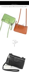 Detail view of lychee pattern leather crossbody bags in green, brown and black colors