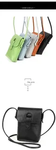Gedetailleerd overzicht van echt lederen telefoontasjes met litchi-textuur in kleuren