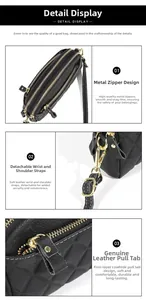 Detail view of genuine leather handbag with quilted texture and golden hardware zippers