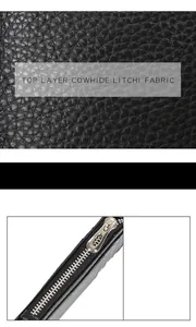 Macro detail of top layer cowhide litchi texture and premium silver metal zipper