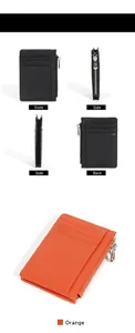 Macro view of minimalist genuine leather card holder with multiple slots and zipper pocket