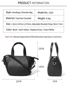 Guía de tallas del bolso de piel vacuna 22x9x23cm con detalles metálicos plateados