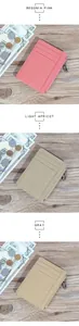 Slim leather card holder with three slots and zipper pocket in pink, apricot and gray