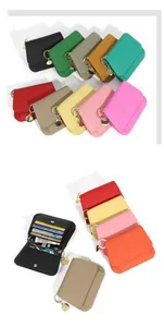 Portefeuille en cuir grainé montrant dix couleurs et structure intérieure multi-cartes