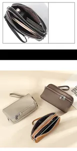 Pochette in pelle a tre strati con trama a grana e cinturino da polso in vari colori
