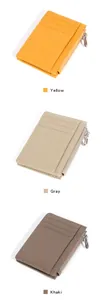 Vertical display of slim litchi texture card holders in yellow, gray, and khaki tones