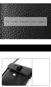 Detailopname van zwart rundleer met litchi-textuur en magnetische druksluiting