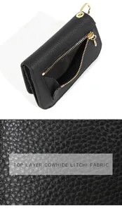 Détail macro du cuir de vachette noir grainé litchi avec ferrures dorées de qualité