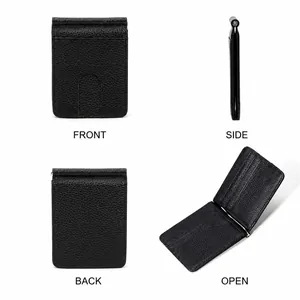 Slim black lychee leather bifold wallet with metal money clip and multi-card slots