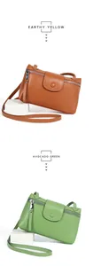 Detailed view of earthy yellow and avocado green leather bags with lychee texture