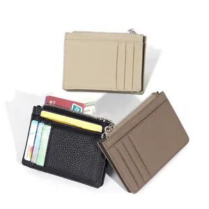 Genuine Leather Card Holder Ultra Thin Minimalist Cowhide Zipper Coin Purse Multi Slot ID Case Wallet For Men Women